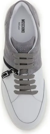 Moschino Mens Leather Sneakers Grey-White-Black Trainers Grey/white/black