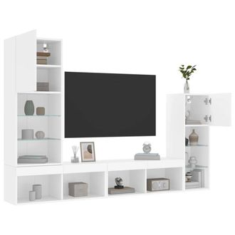 Berkfield Home 4 Piece TV Wall Units with LED White Engineered Wood