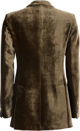 P.A.R.O.S.H. Womens Double-Breasted Velvet Blazer, Brown Viscose Blazers Jacket