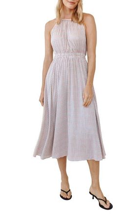 Bella Dahl Check Print Cutout Halter Midi Dress in Sunwashed Check at Nordstrom, Size X-Small