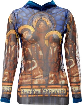 Jean Paul Gaultier cathedral print gothic logo wool hooded top