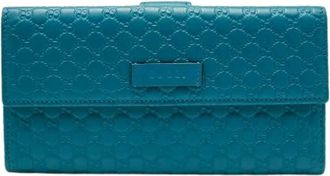Gucci Pre-owned Continental Portemonnee - Dames - Pre-owned - Blauw - Maat: ONE Size Leer