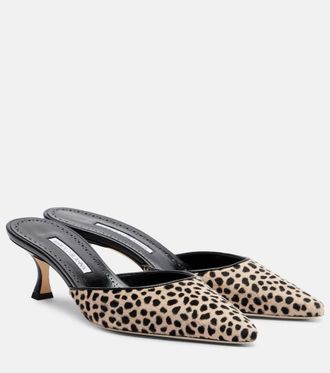 Manolo Blahnik Carolyne 50 leopard-print calf hair mules