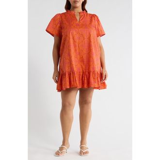 Sugarlips Debary Floral Celeste Minidress in Flame-Orange at Nordstrom, Size 2X