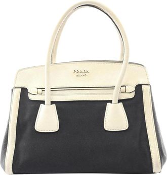 Prada Pre-owned Handbags, female, Black, Size: ONE SIZE Pre-owned Vintage Saffiano Leather and Canvas Tote Bag