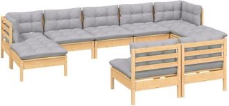 vidaXL Juego De Muebles De Jard&iacute;n 9 Pzas Y Cojines Madera Pino Gris Vidaxl