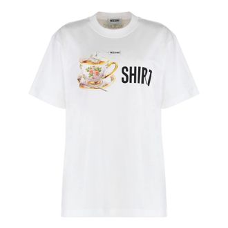 Moschino T-Shirts, female, White, S, Cotton Crew-neck T-shirt