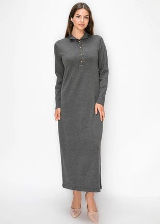 YAL New York Long Sweater Dress with Button Placket