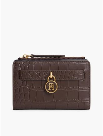 Tommy Hilfiger Womens Croc-Embossed Leather Bifold Wallet - Fondant Brown