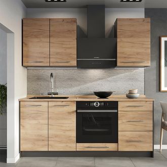Vicco Cocina Para Solteros Fame-line, Roble Dorado/blanco, 190 Cm Sin Encimera, Vicco