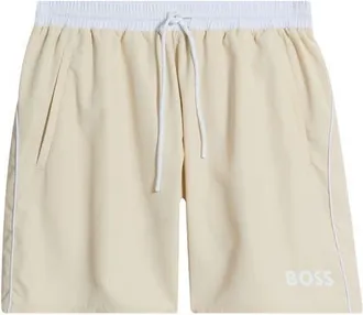 BOSS Starfish Graphic Logo Swim Trunks in Open White at Nordstrom, Size Xx-Large