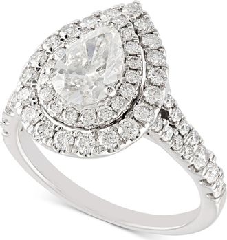 Pompeii3 2 Ct TW Pear Shape Halo Diamond Engagement Ring 14k White Gold Lab Grown