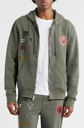 Rta Floyd Military Patch Zip Hoodie in Olive Military Patch at Nordstrom, Size Xxx-Large