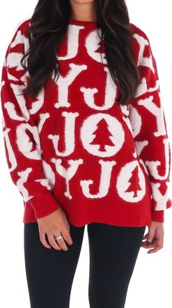 Peach Love California Joy To The World Long Sleeve Crew Neck Sweater In Red