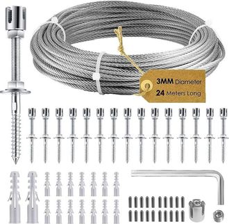 OEM Soporte De Enrejado Para Plantas Trepadoras, Kit Completo De Acero Inoxidable Con Soportes De Pared Y Cuerda De 3 Mm, 16 Soportes, Cuerda De 24 M