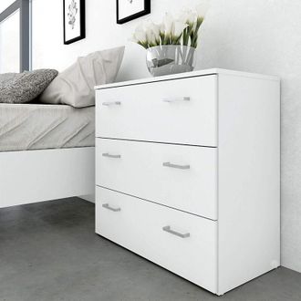 Dmora Cajonera De Tres Cajones Con Tiradores, Color Blanco, 74 X 69 X 36 Cm, Con Embalaje Reforzado - Dmora
