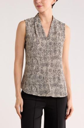 Nordstrom Rack V-Neck Sleeveless Woven Shell Top in Beige- Black Dashing Dot at Nordstrom Rack, Size X-Small