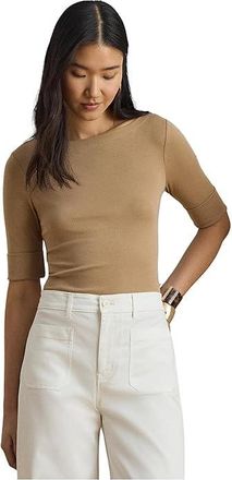 Lauren Ralph Lauren Stretch Cotton Boatneck Top Womens T Shirt Classic Camel : 2XL, Cotton/Elastane