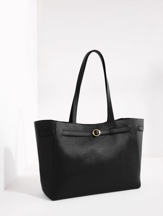 Talbots Mallory Pebble Leather Belted Tote - Black - 001 Talbots