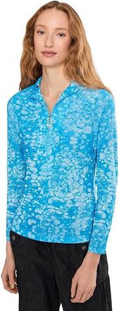 Jamie Sadock Bubbles Print Long Sleeve Sunsense 1/4 Zip Top Womens Clothing Bonamassa Blue : 2XL, Polyester/Spandex