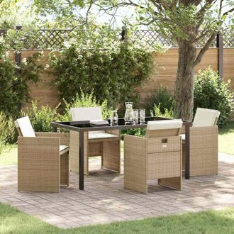 vidaXL Conjunto De Comedor De Jard&iacute;n Con Coj&iacute;n 5 Pcs Beige Polirat&aacute;n Vidaxl