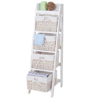 Hhg Scaffale Cassettiera Decorativa Shabby Vintage Goiana T704 Legno Paulonia 4x Ceste Bianco