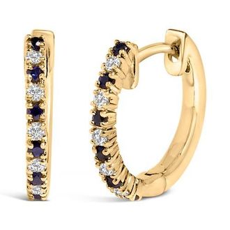 House of Brilliance 10K Yellow Gold Alternating Blue Sapphire 1/10 Ct Diamond Huggy Hoop Earrings at Nordstrom