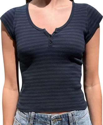 Generic Sleeveless Tank Tops for Women 2024 New Women Basic Solid Crop Tops Short Sleeve Round Neck Shirt Workout Slim Fit T Shirt plus Size Workout Top (Navy