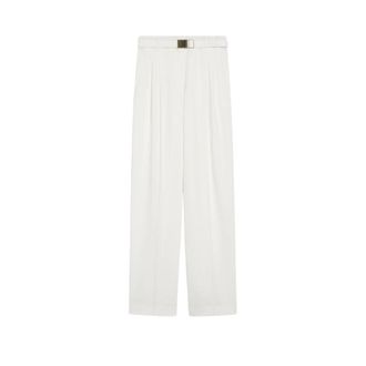 Max Mara Wide-Leg Belted Tailored Trousers - female - Max Mara Studio - Wide Trousers - White - M - Trousers