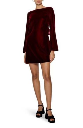 Nobody's Child Joelle Bow Back Long Sleeve Velvet Minidress in Dark Red at Nordstrom Rack, Size 10