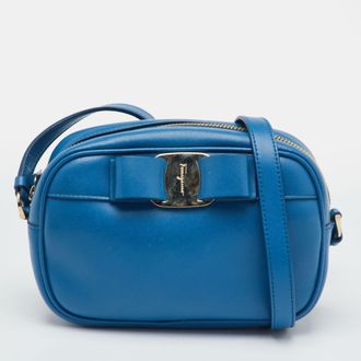 Ferragamo Vara Bow Blue Leather Crossbody Bag