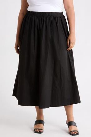 Renee C Cotton Poplin Midi Skirt in Black at Nordstrom Rack, Size 2X