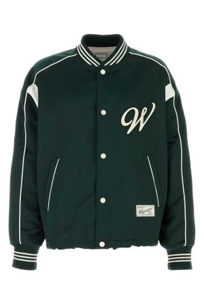 Wooyoungmi Bottle Green Satin Bomber Jacket