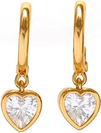 Girls Crew Seoul Heart Cubic Zirconia Hoop Earrings in Gold at Nordstrom