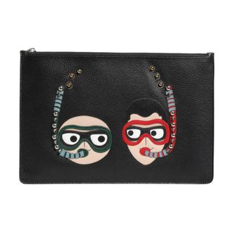 Dolce & Gabbana Bags, male, Black, Size: ONE SIZE Black Leather Embellished Clutch Pouch