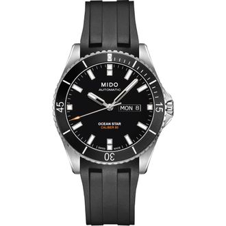 Mido Ocean Star 200 Automatic Rubber Strap Watch, 42.5mm in Silver/Black at Nordstrom