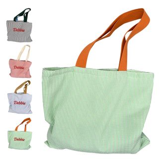 Generic Personalized Canvas Tote Bag, Custom Text Striped Shoulder Bag, Customised Large Capacity Makeup Bag, DIY Bag Gifts for Travel, Shopping, Beach, Birth