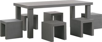 Beliani Conjunto De Comedor De Jard&iacute;n Mesa Rectangular De Cemento Reforzado Gris 6 Taburetes 6 Plazas Resistente Al Agua Taranto