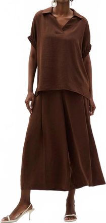 Joseph Ribkoff Shirred Sleeves V-Neck Boxy Top In Mahogany