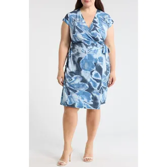 Anne Klein Floral Wrap Dress in Distant Mountain Multi at Nordstrom Rack, Size 1 X