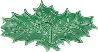 Vietri Lastra Evergreen Figural Holly Two-Leaf Platter