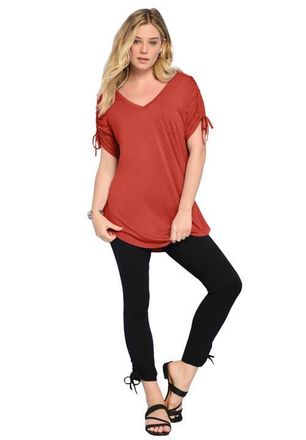 Roaman's Plus Size Ruched Sleeve Ultra Drape Tunic in Burnt Red at Nordstrom, Size 12