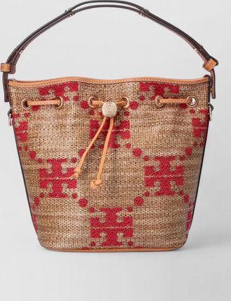Tory Burch woven pattern bucket bag top handle strap