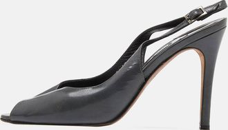 Gina Grey Leather Open Toe Slingback Sandals