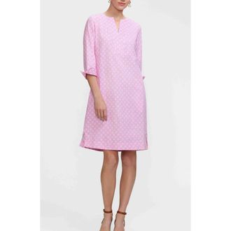 Foxcroft Vena Geo Lattice Print Cotton Shift Dress in Pink/White at Nordstrom, Size X-Small