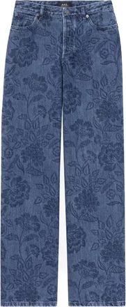 A.P.C. Straight Fit Jeans, female, Blue, W32, Floral Print High Rise Straight Leg Jeans