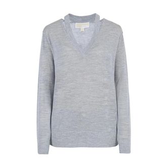 Michael Kors Gebreide kleding met V-hals - Dames - V-hals truien - Grijs - L - Wol - Truien & Vesten