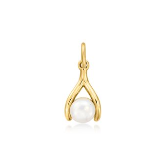 RS Pure by Ross-Simons 4.5-5mm Cultured Pearl Wishbone Charm in 14kt Yellow Gold