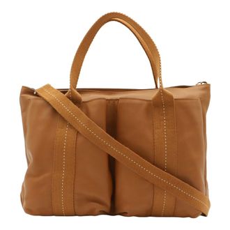 Herm&egrave;s Brown Veau Derma Shoulder Bag Tote Bag (Pre-Owned)