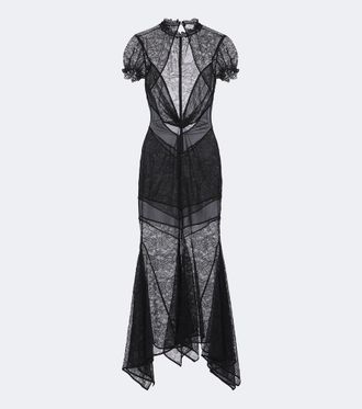 The Attico Semi-sheer asymmetric lace midi dress
